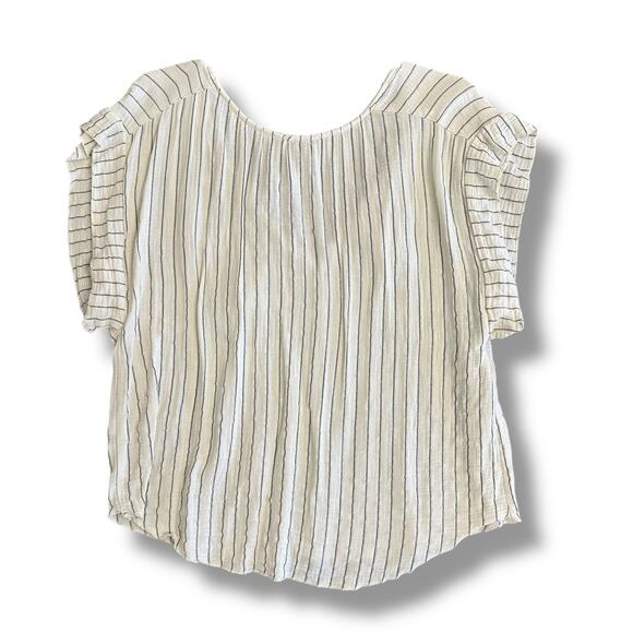 Joie Striped Tassel Tie Top Womens M Ivory Black V-Neck Short Sleeve Blouse - Picture 4 of 7